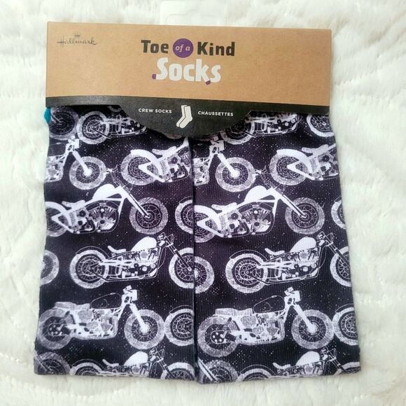 Hallmark Toe of a Kind Crew Socks  Motorcycle Biker Pattern OSFM New - Picture 1 of 9